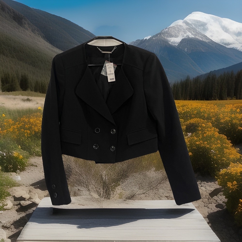 White House Black Market Blazer Womens 4 Black‎ Cropped Double Breasted Jacket